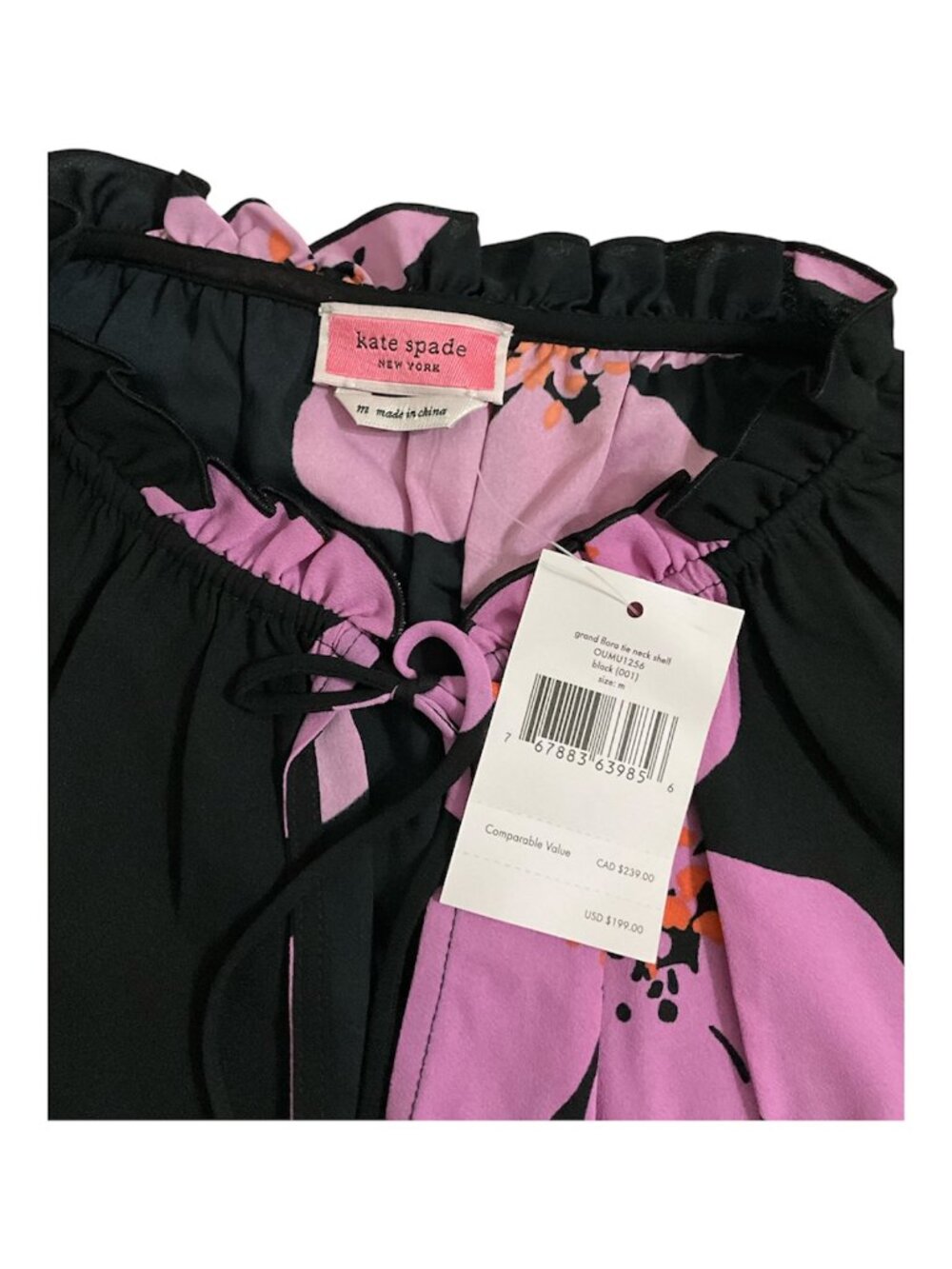 Kate Spade Black Pink Floral Ruffle Sleeveless Blouse Women’s M NWT $200 MSRP - Picture 2 of 5